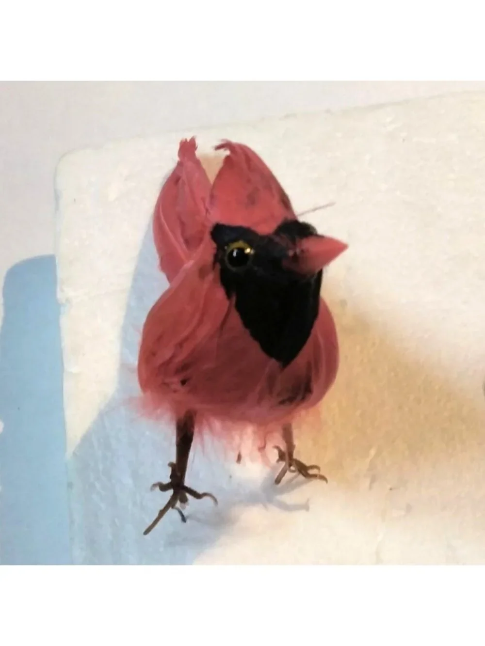 Red Cardinal Bird Figurine Ornament Feathers Wire Pick Craft Decoration Lot 2